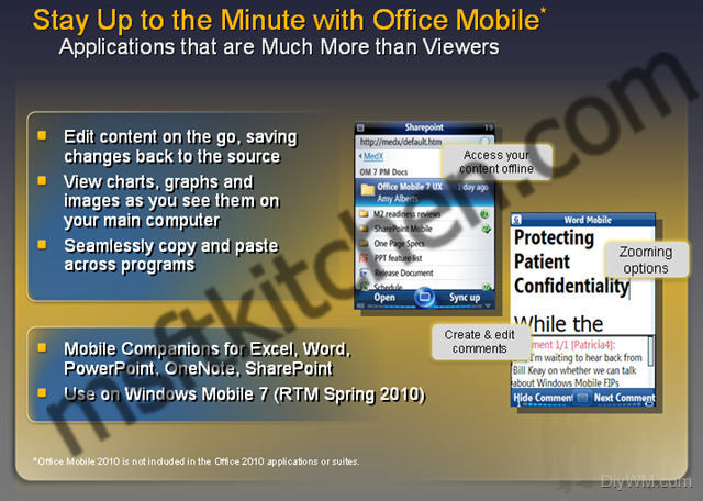 Windows Mobile 7, Office Mobile 7, Office Mobile 2010