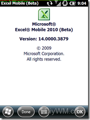 Excel Mobile About